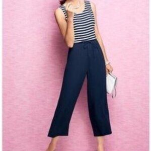 Talbots Navy Blue Striped Pantsuit Jumpsuit Cropped
